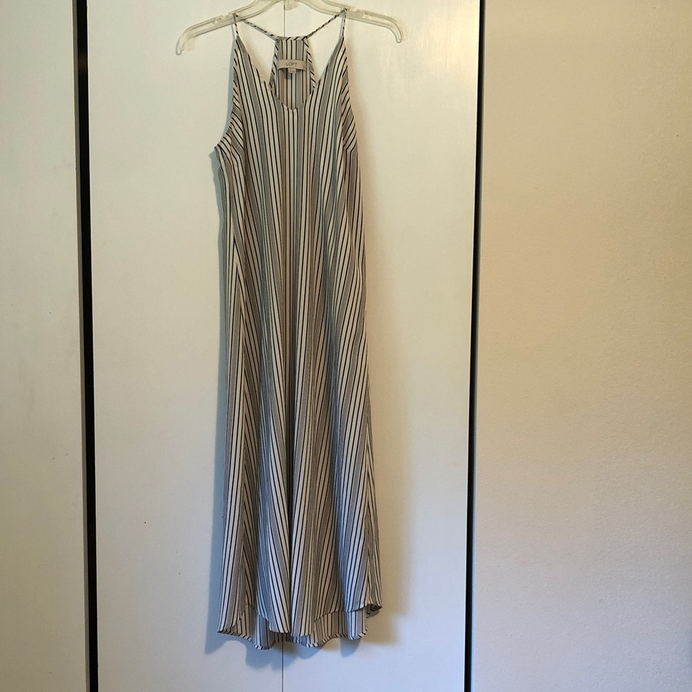 LOFT Black and White Striped racerback, Maxi Dress